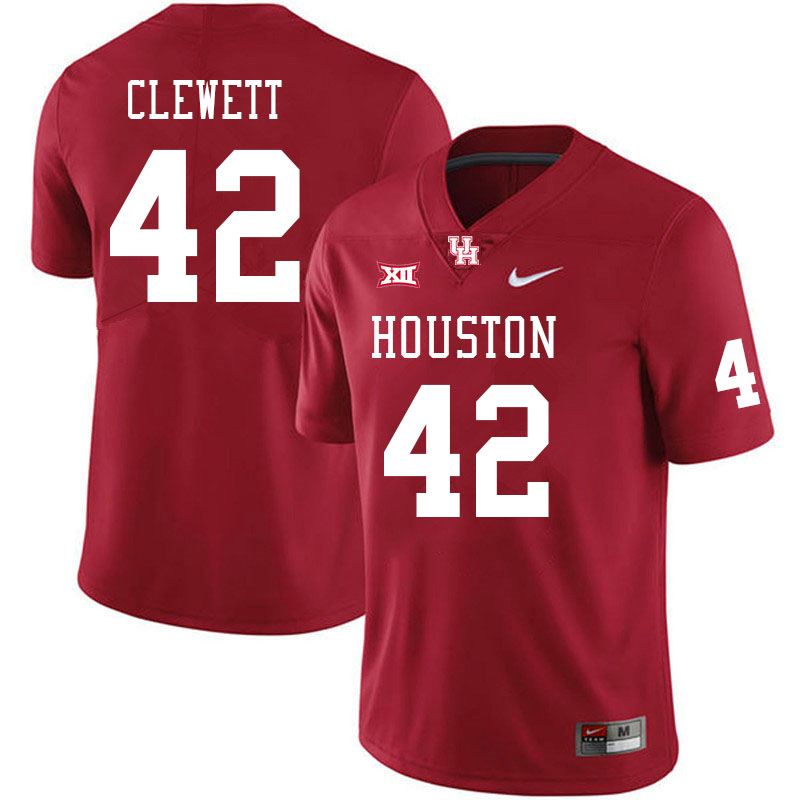Men #42 Beau Clewett Houston Cougars College Football Jerseys Stitched Sale-Red - Click Image to Close